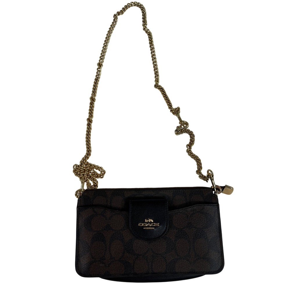 Coach C3328 Signature Poppy Chain Shoulder Bag Brown/Black (No card case)